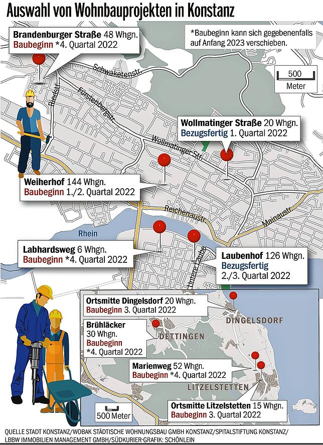 Bild 2: Wo finde ich in Konstanz eine Bleibe? Welche neuen Wohnungen 2022 bezugsfertig sind, wo weitere Wohnbauten entstehen sollen und an welchen Projekten noch gebaut wird