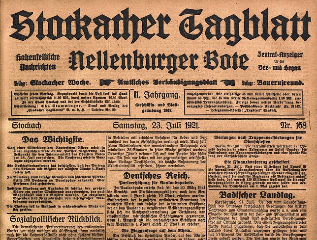 Bild 1: So sahen Zeitungsseiten im Jahr 1921 und den Jahrzehnten davor aus