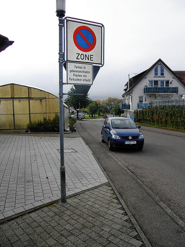 In der Stedigasse auf der Reichenau gibt es schon seit einigen Jahren eine Parkverbotszone, wie dieses Schild zeigt. Geparkt werden darf ...