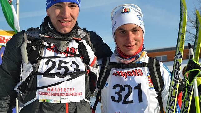 Gemeinsame Sieger beim Rucksacklauf: Manuel Becker (links) und Daniel Debertin