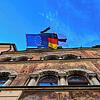 Am Konstanzer Rathaus hängen die Europaflagge, die Deutschlandflagge mit Trauerflor und die Flagge von Konstanz. Nicht aber die ...