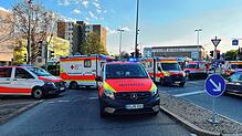 Rettungswagen im Großeinsatz bei einem Unfall in Schwenningen.
