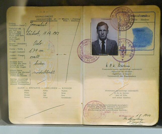 Der am 1. August 1940 ausgestellte norwegische Reisepass von Willy Brandt, unter seinem ursprünglichen Namen Herbert Ernst Karl Frahm.