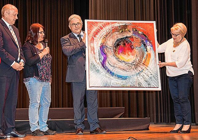 2017: Gegenbesuch ein Jahr später – Lauchringens Bürgermeister Thomas Schäuble, Dolmetscherin Natalie Bercher, Schäubles ...