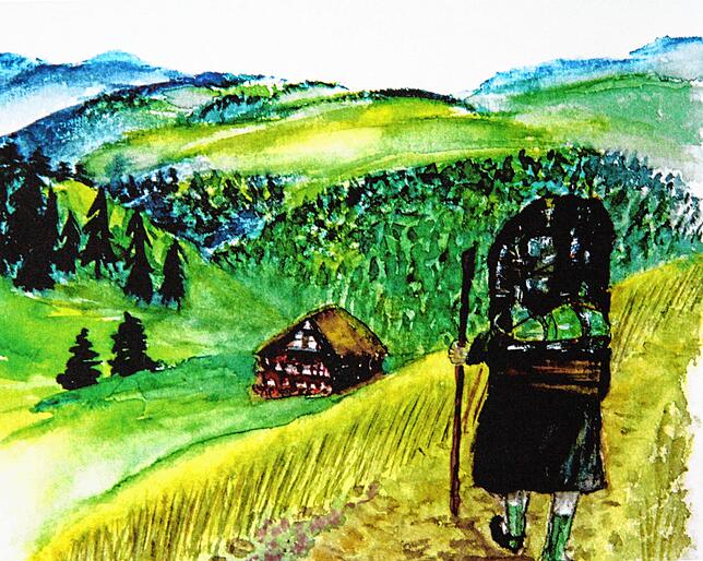 Eine Illustration von Sandhya Hasswani zur Geschichte „Wie das Glasmännle den Kaiser traf“.