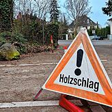 Achtung, Holzschlag: Solche Warndreiecke sind derzeit überall im Wald und im Stadtbild zu sehen.