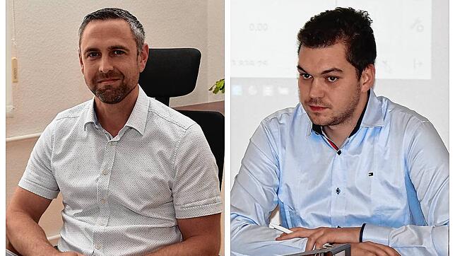 Mike Biehler, Donaueschinger Hauptamtsleiter (links) stellt sich in Görwihl zur Wahl als Bürgermeister. Und Alexander Pfliegensdörfer, ...