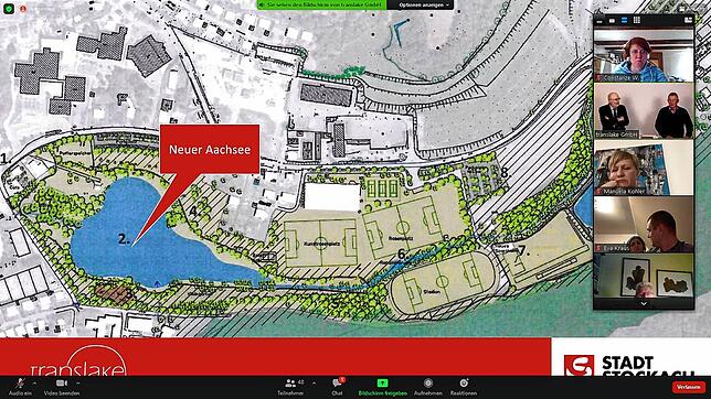 Aus einer Präsentation der Stadt: Im geplanten Bikepark soll es auch einen See geben, den Aachsee, der der Erholung dienen soll.
