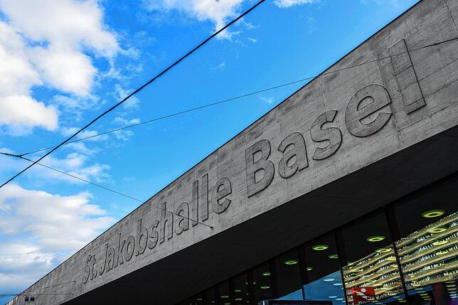 Die St. Jakobshalle in Basel. Hier findet der 69. Eurovision Song Contest statt.
