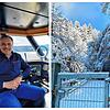 Links Kapitän Vladimir Deinis am Steuer der Großherzog Ludwig und rechts der Eingang zum Gießbachtobel, der gerade wetterbedingt ...