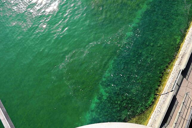 Der Blick aus 22 Metern. Beim Aufprall oder Eintauchen ins Wasser aus dieser Höhe besteht Lebensgefahr.