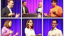 Sie lieferten sich in der SÜDKURIER-Wahlarena einen Schlagabtausch (von links): Felix Schreiner (CDu), die Moderatoren Andreas Gerber ...