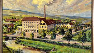 Das historische Bild zeigt das Firmengelände der Firma Straub vor über 100 Jahren.