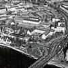Ein Luftbild Ende der 1970er: Rechts das Mannschaftsgebäude (Polizei), links davor das Konventgebäude (Museum, Stadtarchiv), mittig der ...