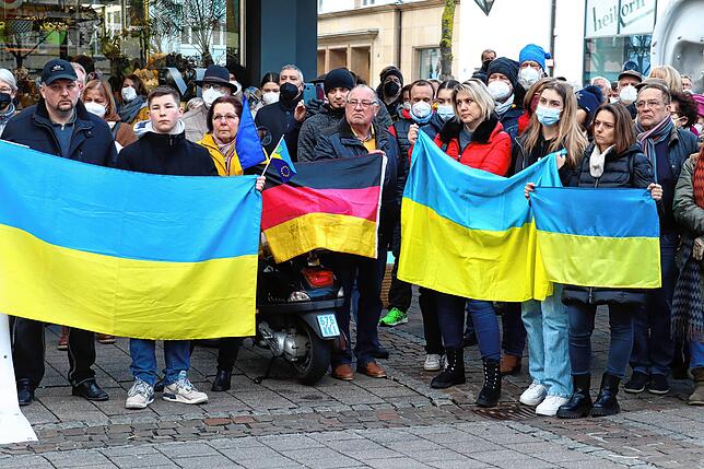 Ukrainische Flaggen zeigen, wie sehr die Singener an die Menschen in der Ukraine denken.