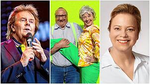 Sänger Howard Carpendale, das Comedy-Duo Kächeles und Zahnärztin Petra Krauss (von links): In den kommenden Tagen ist einiges geboten.