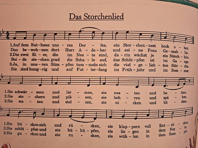 Auch ein Storchenlied hat Maria Simon getextet und im Buch verankert.