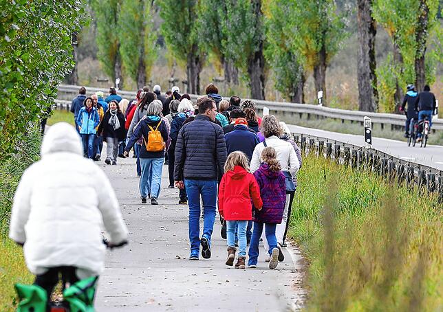 Fußgänger auf dem Rad- und Wanderweg zwischen Radolfzell und Moos: Viele Besucher scheuten den weiten Weg auf die vordere Höri nicht.
