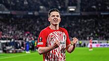 Großer Jubel in der Schlussphase: Der Freiburger Michael Gregoritsch feiert sein Tor zum 1:0 gegen West Ham United.