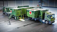 Das System der mobilen Rettungsstation besteht aus insgesamt drei LKW und Anhängern sowie sechs Containern.