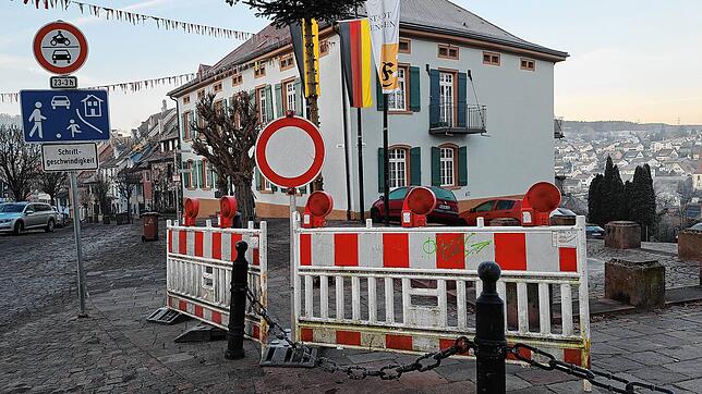 Bereits einige Tage vor dem Narrentreffen stehen die gewöhnlichen Zäune und Schilder bereit, um die Zufahrt in die Altstadt zu sperren. ...