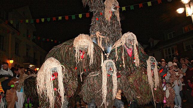 Akrobatische Hochstapler beim Nachtumzug: Die Albgaischter Albbruck wollten hoch hinaus. Bilder: Peter Schütz