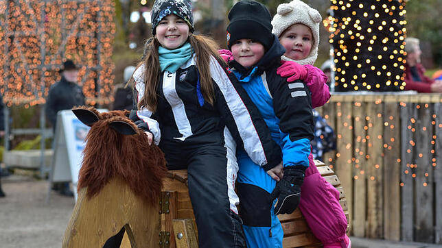 Sie haben Spaß in der Kinderwelt. Lana (von vorne), Lennox und Leonie aus Wurmlingen.