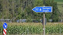 Die Auffahrt zur A98 Stockach-West in Richtung Singen. In dieser Fahrtrichtung gibt es bei der Talbrücke eine Teilsperrung wegen ...