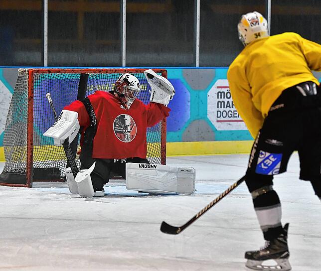 Fänger: Marco Adler bewies im Pokal beim EHC Binningen seine Klasse, parierte das erste Shoot Out der neuen Saison.