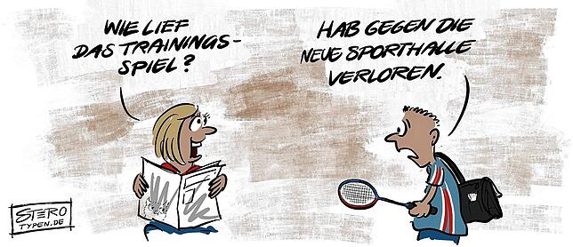 Bild 6: Karikatur der Woche: Überlingen hat sie jetzt, die Halle für jeden Sport und alle Bälle