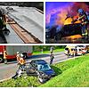 Drei von immer mehr Einsätzen der Freiwilligen Feuerwehr Stockach: Links oben: Dachsicherung bei Unwetter, rechts oben Fahrzeugbrand im ...