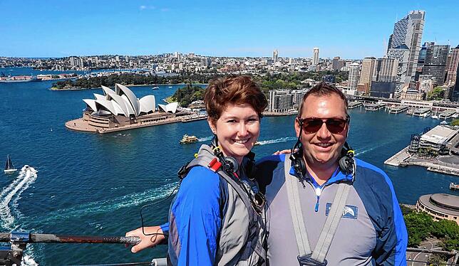 Auf der Harbour Bridge in Sydney: Stephanie und Fabian Prause waren vier Wochen in Austrailien unterwegs.