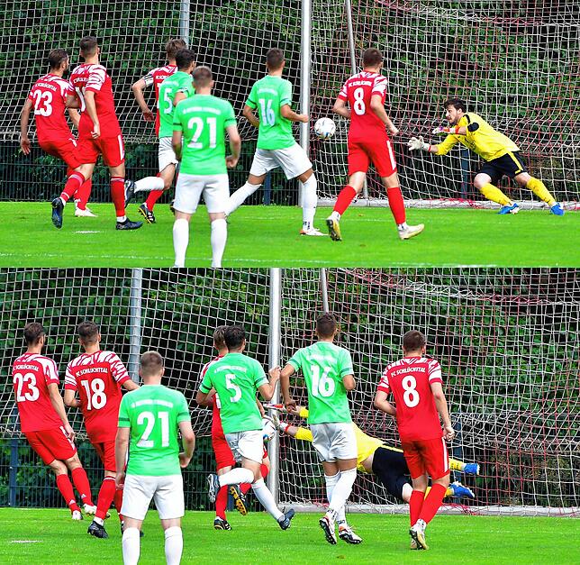 Hepp in Action: Auch diesen platzierten, halbhohen Schuss der SG Mettingen/Krenkingen schnappte sich Torwart Simon Hepp und verhinderte ...