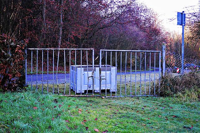 Durch dieses Tor kam das Auto oder Quad wahrscheinlich auf den Platz. Um einer weiteren Fahrt auf dem Rasen vorzubeugen, wurde das ...