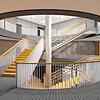 So sieht jetzt die Treppe im geplanten Schulgebäude aus: Sie schwingt sich um eine Stütze, die ebenfalls neu ist. Bild: Spiecker Sautter ...