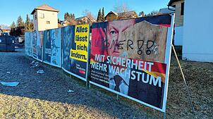 Am Bonndorfer Ortsausgang aufgestellte große Plakate zur Bundestagswahl sind von Unbekannten beschädigt worden. Bild: Ingo Günther