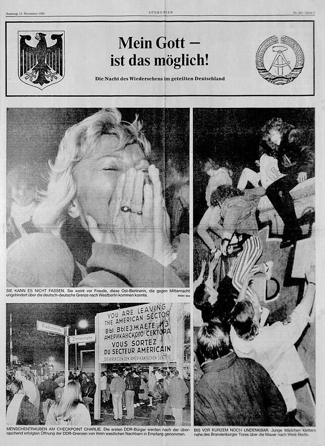 Mein Gott – ist das möglich! Sonderseite des SÜDKURIER vom Samstag, 11. November 1989. Sie gehört zum neuen Sonderdruck aus Anlass ...