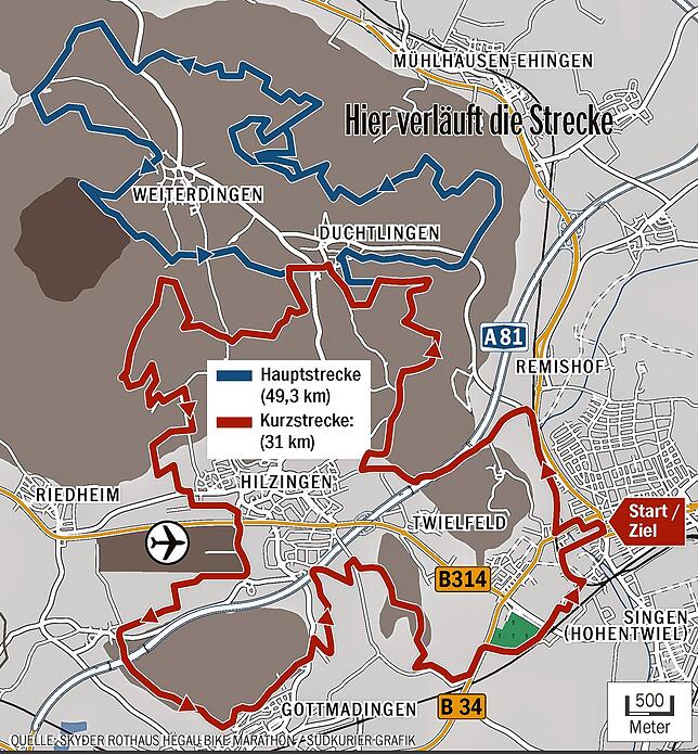Der Streckenplan für den Hegau Bike Marathon im Jahr 2021.