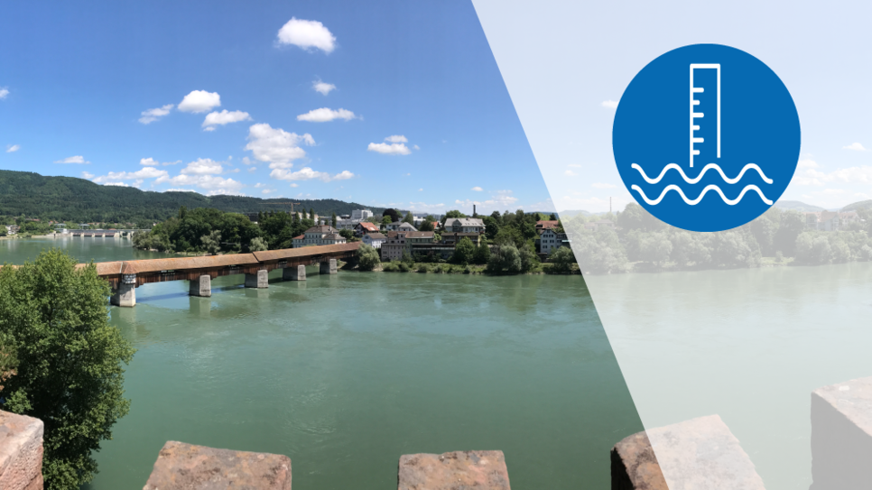 Bei Hauenstein am Hochrhein liegt der Rheinpegel gerade so niedrig wie noch nie um diese Jahreszeit.
