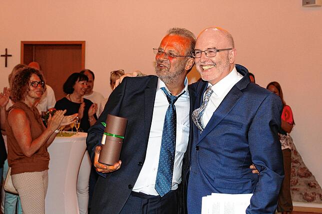 Bernhard Volk und Rainer Stolz bei einer Feier in Nenzingen.
