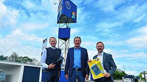 Dirk Werner, Jan Goschmann und Tobias Ertl freuen sich auf viele Besucher bei der Südwestmesse, die am Samstag, 14. Juni, beginnt.