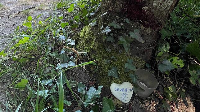 Ein herzförmiger Stein liegt unweit der Stelle am Rheinufer bei Jestetten, an der am 9. Juni 2023 die Leiche des getöteten Wildcampers ...