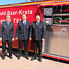 Hondingens Abteilungskommandant Sebastian Süß (von links), Kreisbrandmeister Florian Vetter, Blumbergs Kommandant Stefan Band Bild: ...