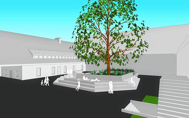 Entwurf der Hamburger Architekturbüros Christoph Janiesch für eine Sitzinsel im Innenhof des Kulturhauses Caserne. Grafik: ...