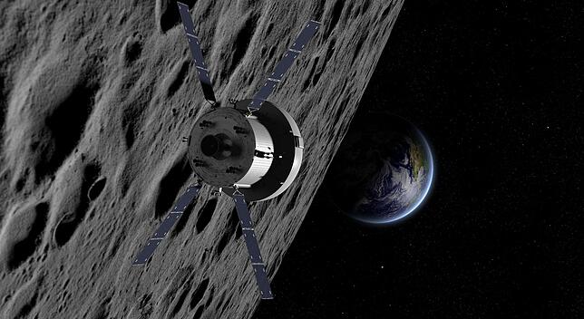 Die Darstellung der Nasa zeigt das &bdquo;Orion&ldquo;-Raumschiff auf dem Weg zum Mond. Für das Mondprojekt liefert Airbus in Bremen im ...