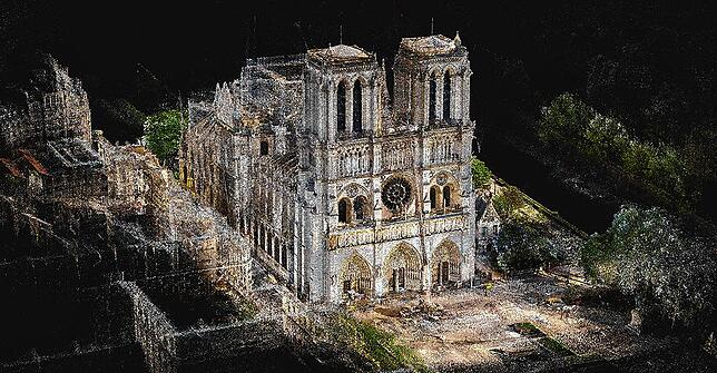 Eine digitale Simulation von Notre-Dame – auf deren Basis können die zuständigen Firmen und Architekten den Wiederaufbau planen.