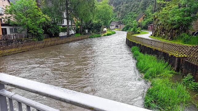 Die Lauchert in Veringenstadt. Im Jahr 2013 trat der Fluss über die Ufer und überschwemmte Teile der Innenstadt.
