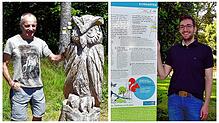 Waldemar Hug (links) erfreut Wanderer mit seinen Holzskulpturen, Max Kefer macht die Geschichte erlebbar.