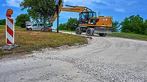Bauarbeiten an der Verbindung von Dossenbacher und Schwörstädter Straße im Rahmen der Flurneuordnung auf dem Dinkelberg im Jahr 2018.