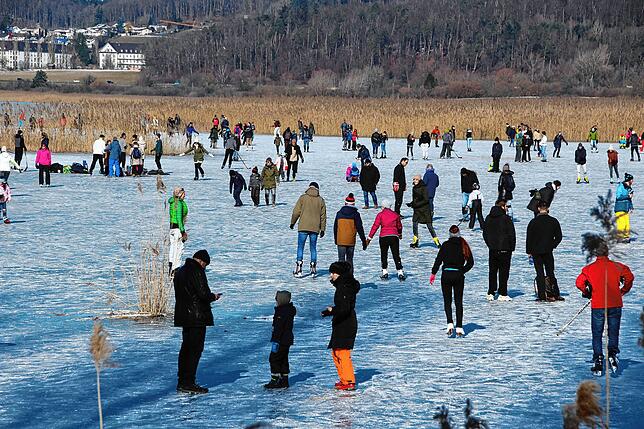 Bild 3: Das Eis ist da! Zahlreiche Kufen-Freunde waren am Sonntag zwischen Hegne und der Reichenau unterwegs. Die Kälte sorgte außerdem für tolle Eisskulpturen